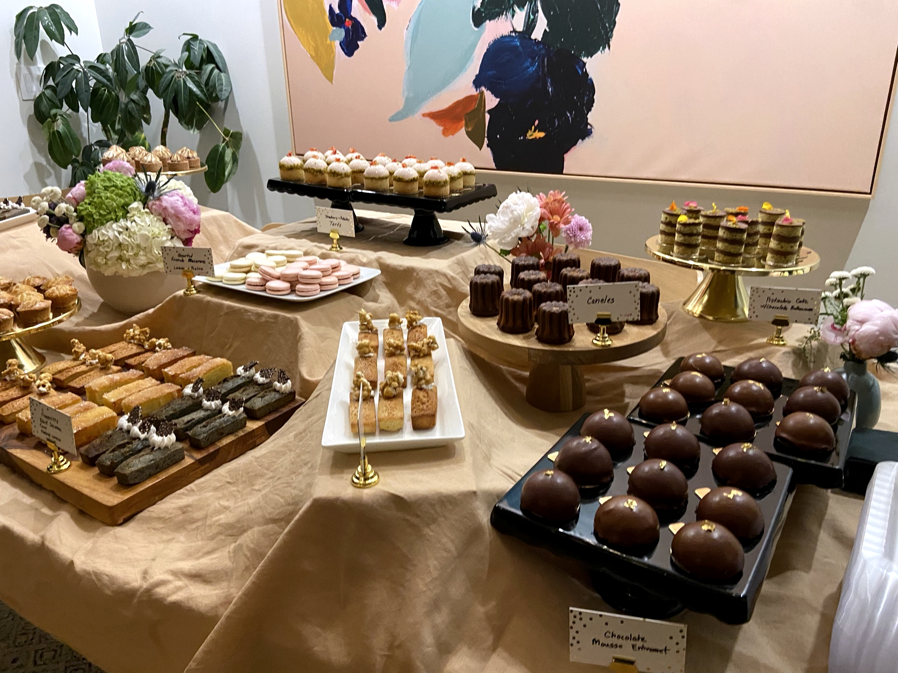 Dessert spread with small cakes and pastries